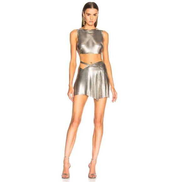 FANNIE SCHIAVONI Iza Skirt Silver Metal Mini size small NEW - Picture 3 of 9